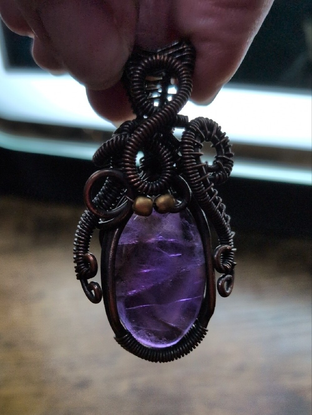 Handcrafted Purple Amethyst Wire-Wrapped Pendant Necklace